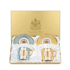 Royal Collection Shop Special Edition Lustre Turquoise And Yellow Coffee Cup And Saucer
